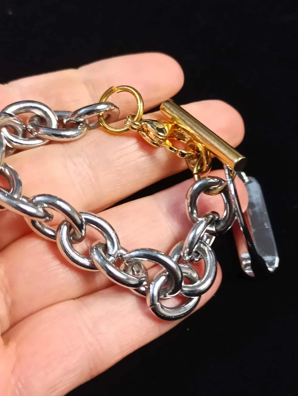 Chunky Stirrup Charm Bracelet Silver Gold Tone Equestrian Link Statement
